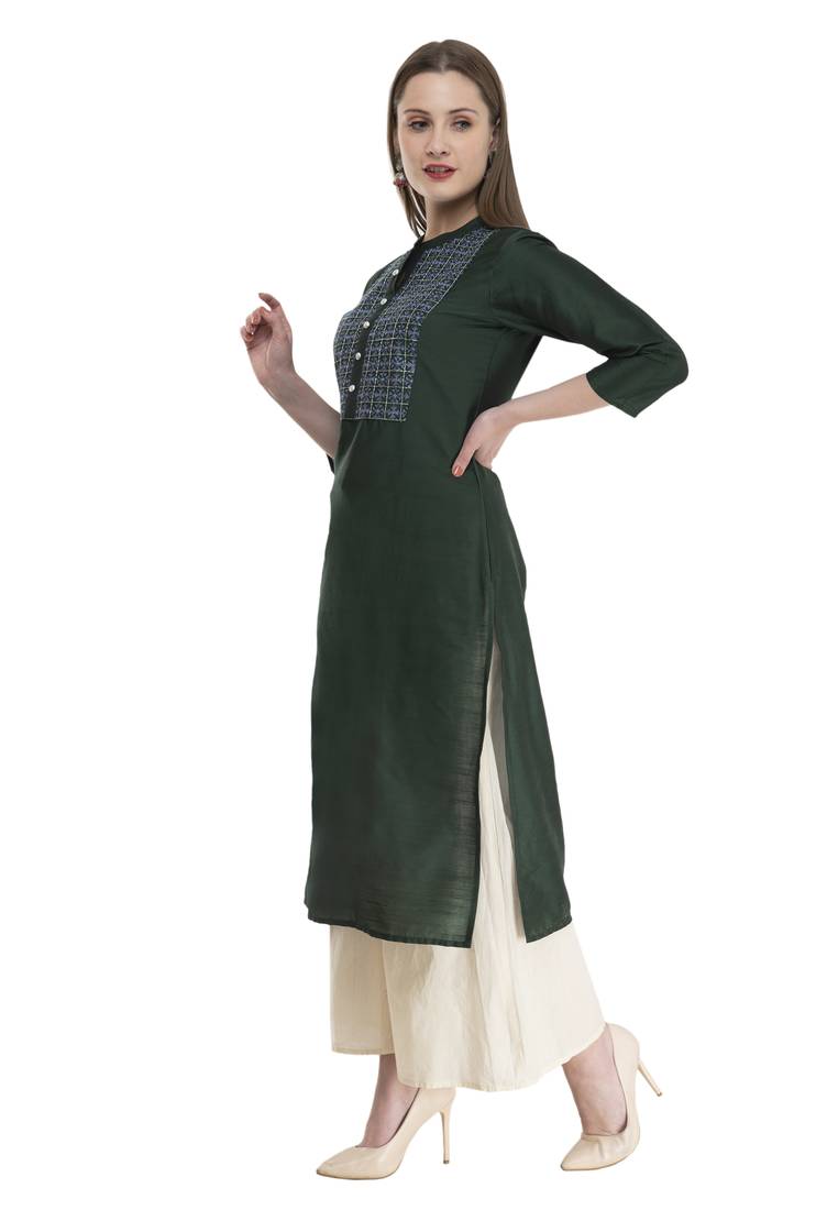 bottle green Womens Embroidered polly silk RK2162E