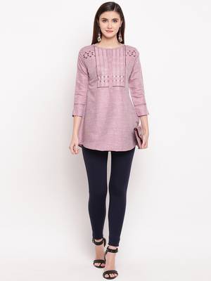 Magenta Embroidery With Print  A-line Short kurti 1