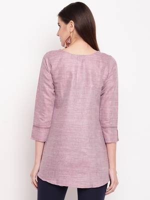Magenta Embroidery With Print  A-line Short kurti 2