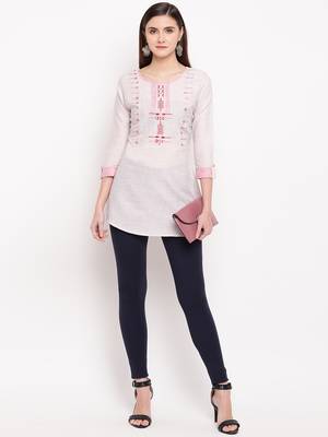 Off White Embroidery With Print  A-line Short kurti 1