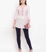 Off White Embroidery With Print  A-line Short kurti