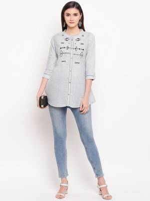 Grey Embroidery With Print  A-line Short kurti 1