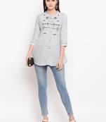 Grey Embroidery With Print  A-line Short kurti