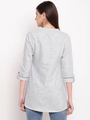 Grey Embroidery With Print  A-line Short kurti 2