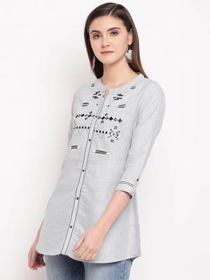 Grey Embroidery With Print  A-line Short kurti 3