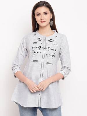 Grey Embroidery With Print  A-line Short kurti 4