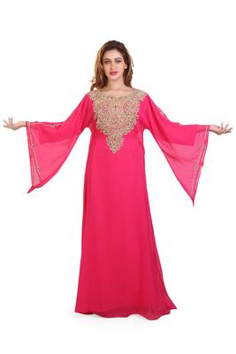 pink embroidered georgette islamic kaftan 1