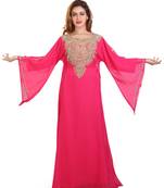 pink embroidered georgette islamic kaftan