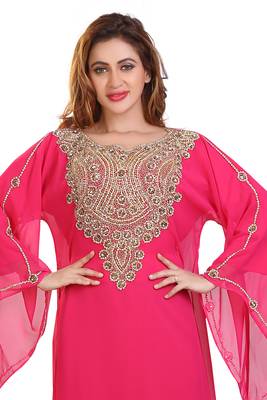 pink embroidered georgette islamic kaftan 2