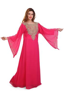 pink embroidered georgette islamic kaftan 3