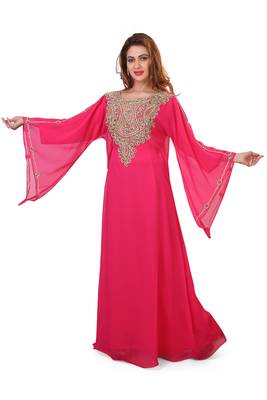 pink embroidered georgette islamic kaftan 4