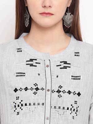 Grey Embroidery With Print  A-line Short kurti 5