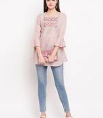 Peach Embroidery With Print  A-line Short kurti