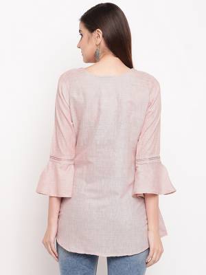 Peach Embroidery With Print  A-line Short kurti 2