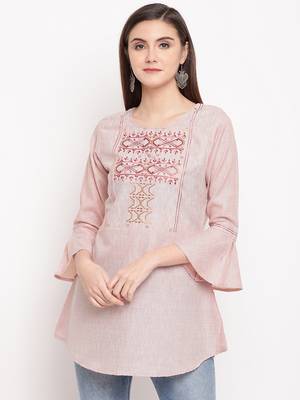 Peach Embroidery With Print  A-line Short kurti 4