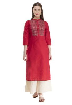 red Womens Embroidered polly silk RK2162F 1