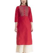 red Womens Embroidered polly silk RK2162F