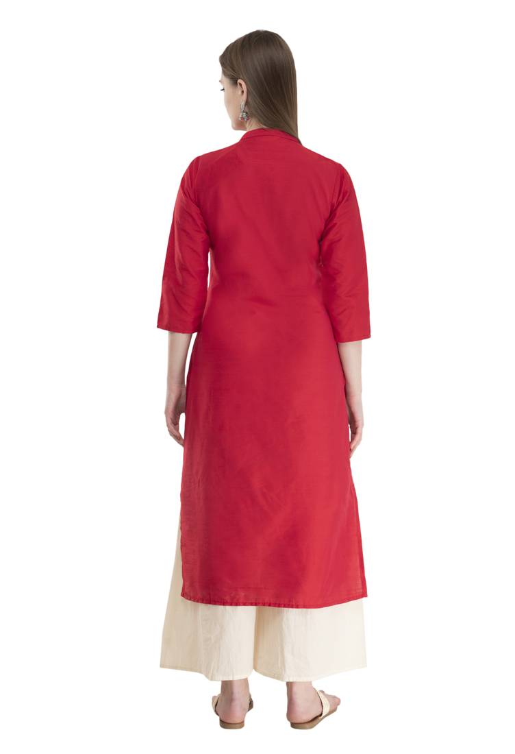 red Womens Embroidered polly silk RK2162F