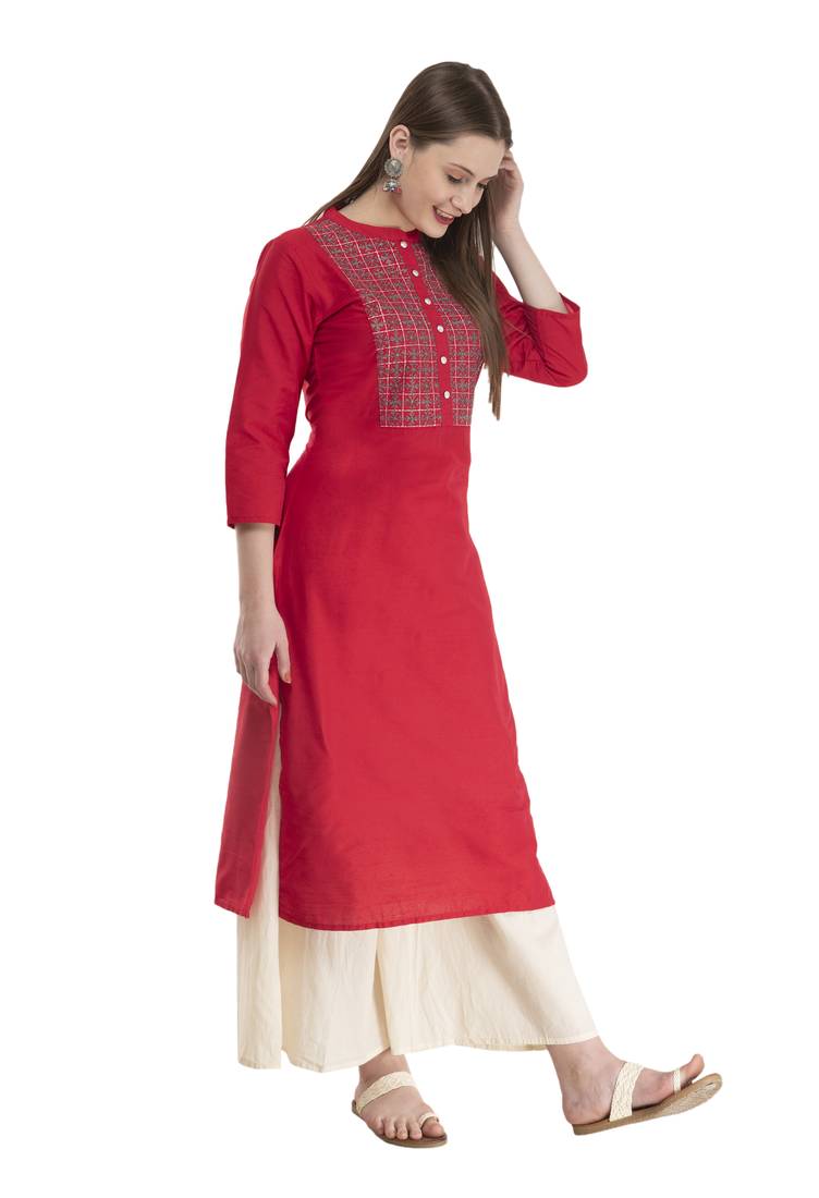 red Womens Embroidered polly silk RK2162F
