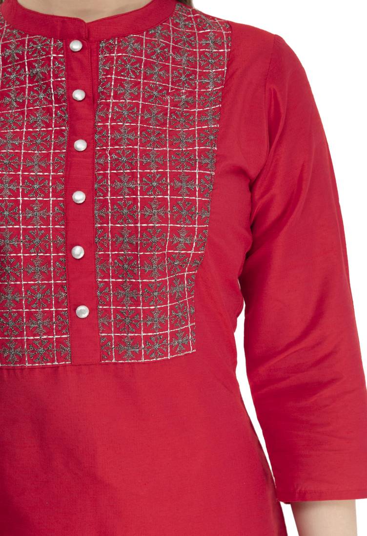 red Womens Embroidered polly silk RK2162F