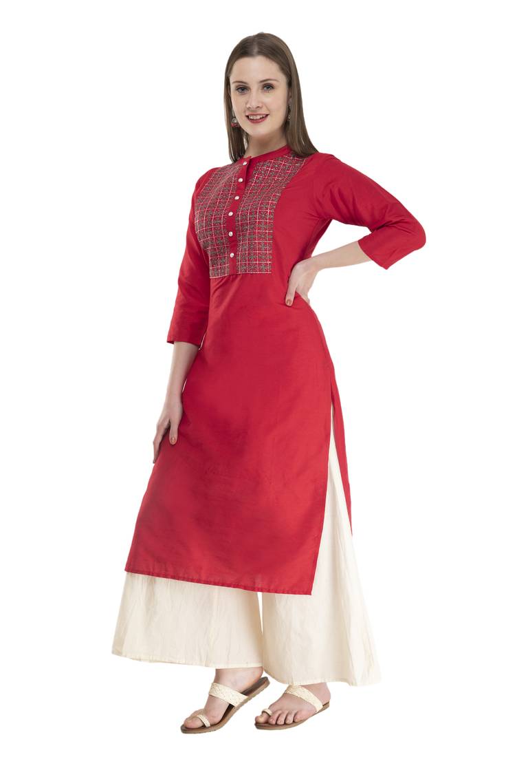 red Womens Embroidered polly silk RK2162F