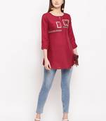 Maroon Embroidery With Print  A-line Short kurti