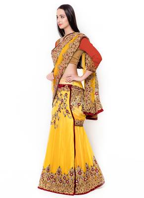 Yellow Embroidered Net Saree With Blouse 2