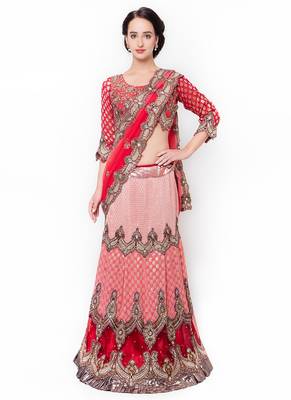 Red Embroidered Chiffon Saree With Blouse 1