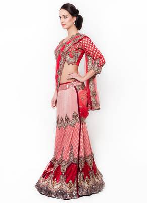 Red Embroidered Chiffon Saree With Blouse 2