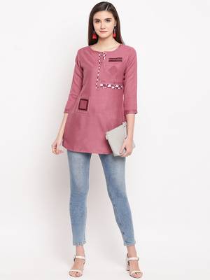 Pink Embroidery With Print  A-line Short kurti 1