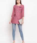 Pink Embroidery With Print  A-line Short kurti
