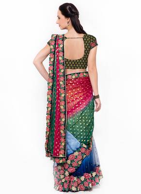 Multicolor Embroidered Net Saree With Blouse 3