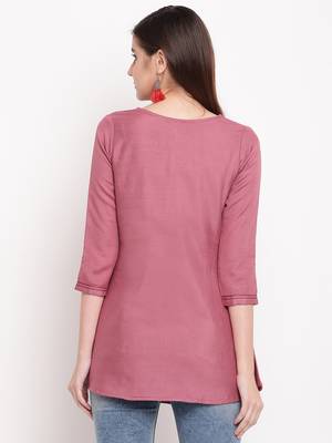 Pink Embroidery With Print  A-line Short kurti 2