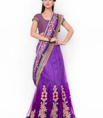 Purple Embroidered Net Saree With Blouse