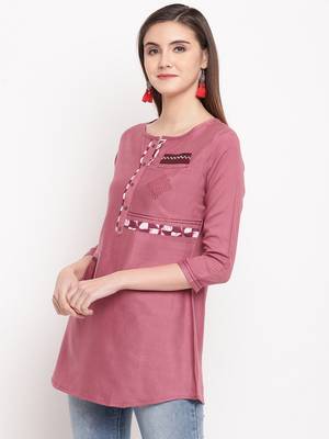 Pink Embroidery With Print  A-line Short kurti 3