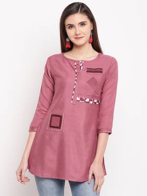 Pink Embroidery With Print  A-line Short kurti 4