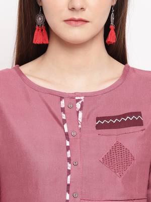 Pink Embroidery With Print  A-line Short kurti 5