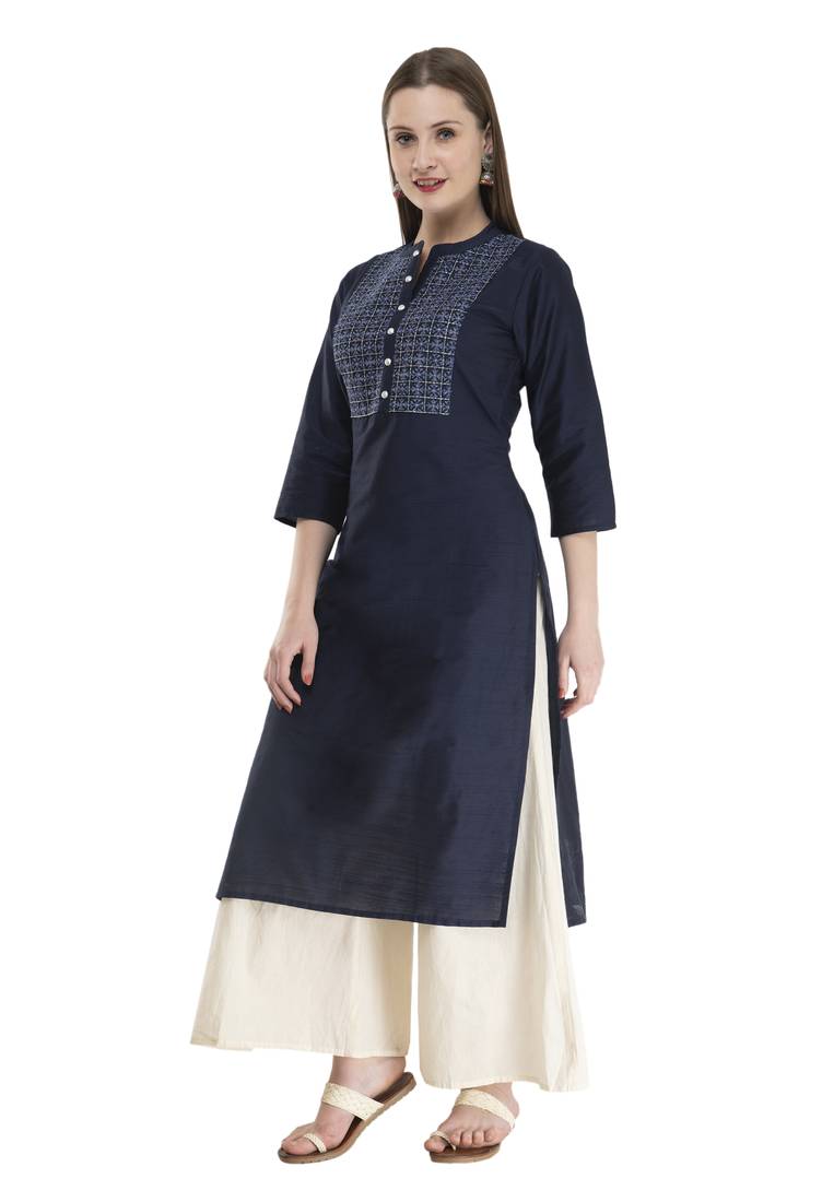 navy blue Womens Embroidered polly silk RK2162G