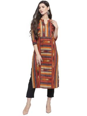Indibelle Maroon printed cotton kurtas-and-kurtis 1
