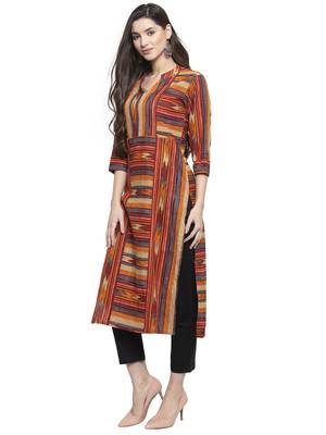 Indibelle Maroon printed cotton kurtas-and-kurtis 4