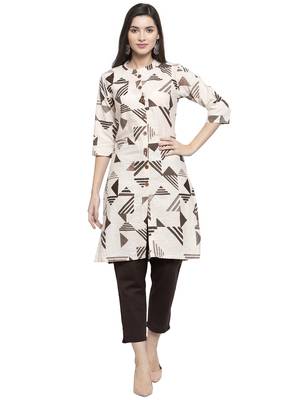 Indibelle Beige printed cotton kurtas-and-kurtis 1