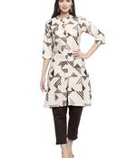 Indibelle Beige printed cotton kurtas-and-kurtis