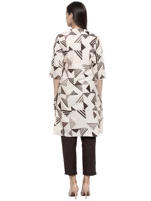 Indibelle Beige printed cotton kurtas-and-kurtis 2