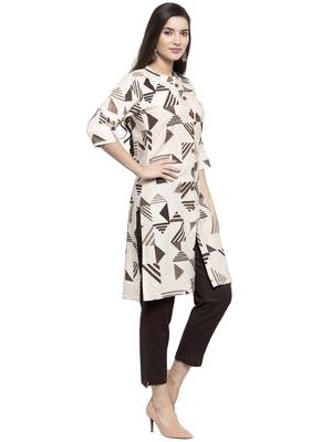 Indibelle Beige printed cotton kurtas-and-kurtis 3