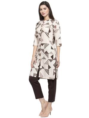 Indibelle Beige printed cotton kurtas-and-kurtis 4