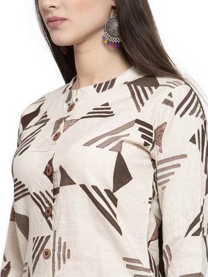 Indibelle Beige printed cotton kurtas-and-kurtis 5