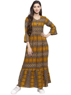 Indibelle Mustard printed rayon kurtas-and-kurtis 1