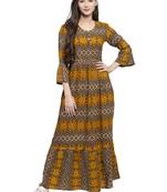 Indibelle Mustard printed rayon kurtas-and-kurtis