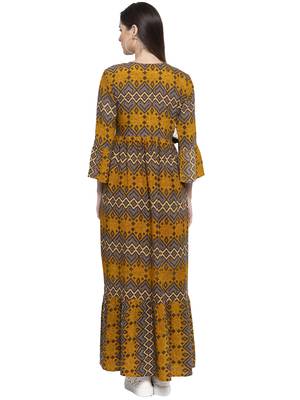 Indibelle Mustard printed rayon kurtas-and-kurtis 2