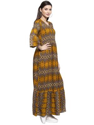 Indibelle Mustard printed rayon kurtas-and-kurtis 3